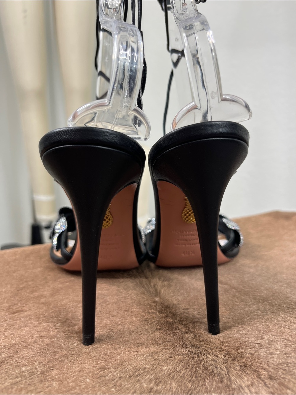 Aquazzura Galactic Flower 105 Leather Crystal Rhinestone Wrap Tie Sandals - Picture 9 of 14